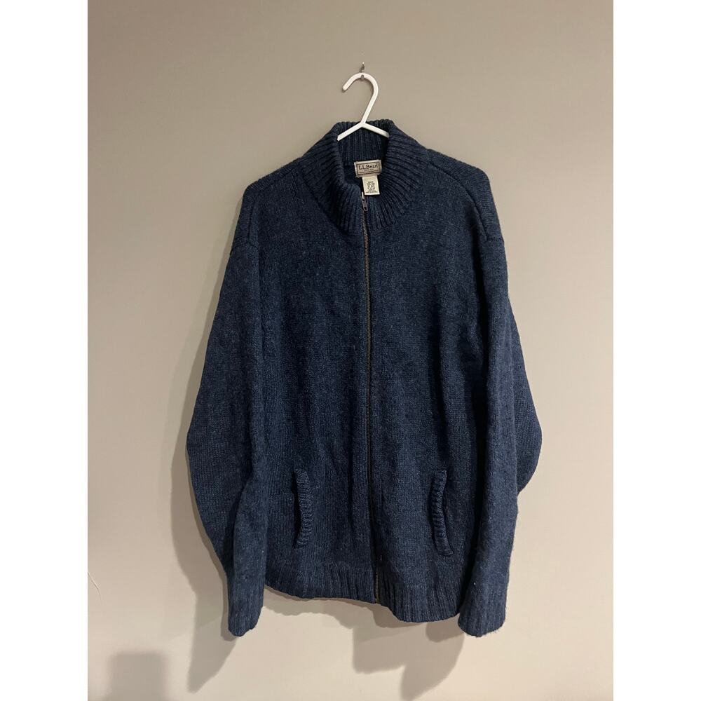 Vintage LL Bean Full Zip Sweater Made in Hong Kong 100% Shetland Wool Men's XL